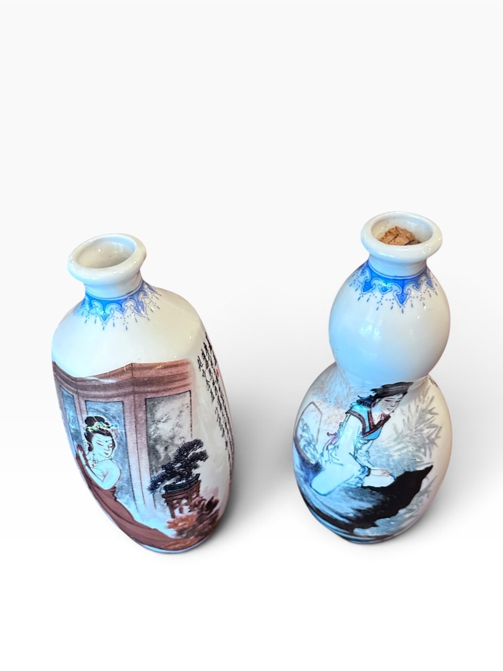 Vintage Chinese Porcelain Kimmen Distillery Bottle Decanters (lot of 2)